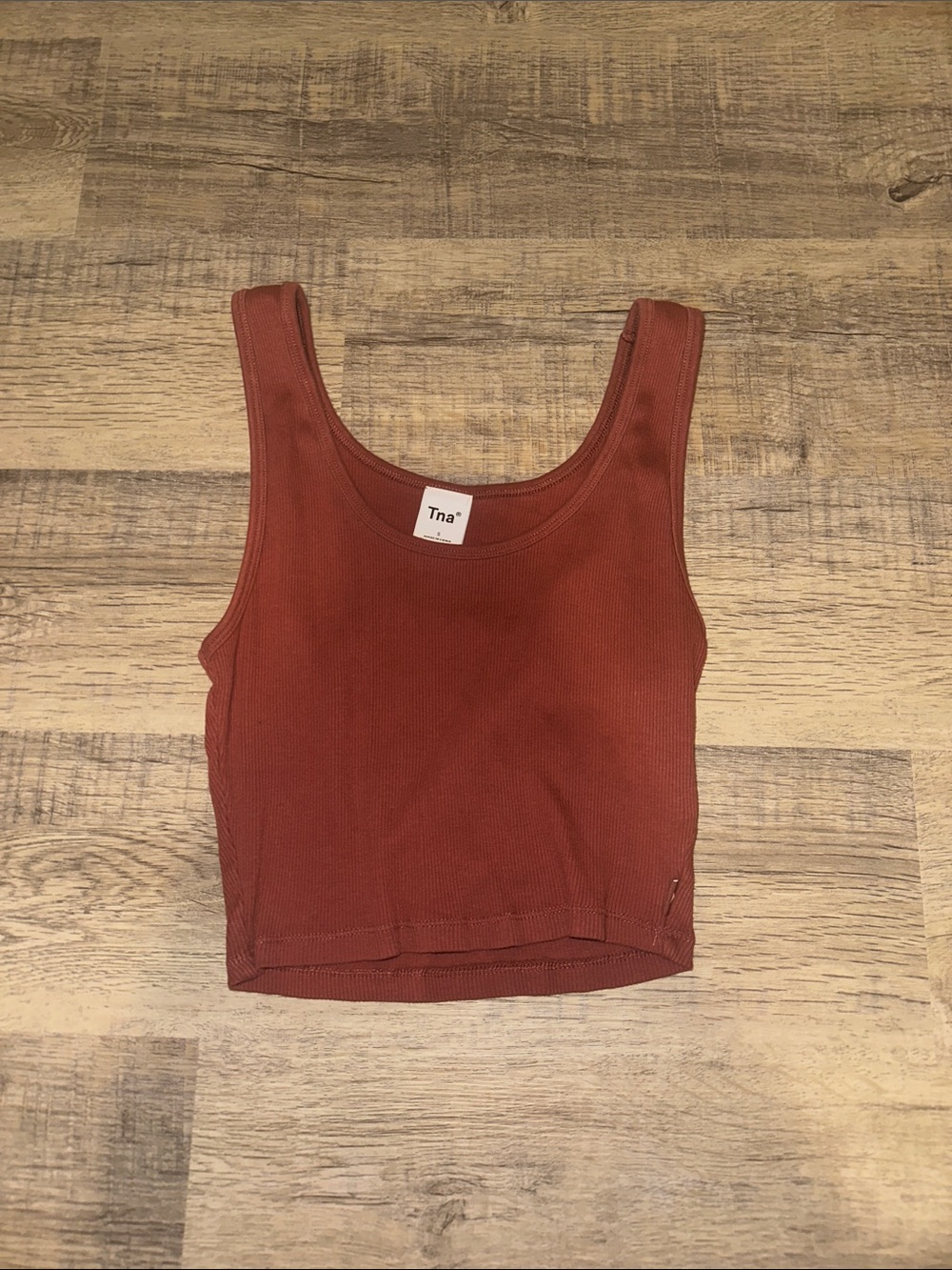 TNA Ribbed Scoop Crop Tank in Rust Red